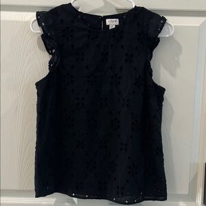 J. Crew Black Fluer Ruffle Eyelet Sleeveless Top Small Women 100% Cotton